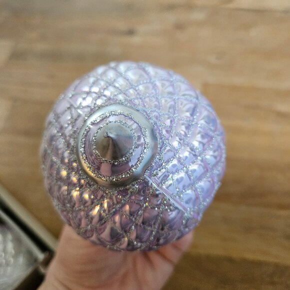 Vintage Set Pair 2 Ornaments Hand Blown Germany Light Pale Pink Silver Handmade - Picture 7 of 8